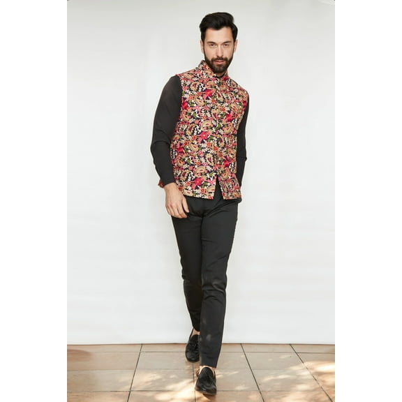 Floral Mosaic Embroidered Designer Formal Jacket Vest