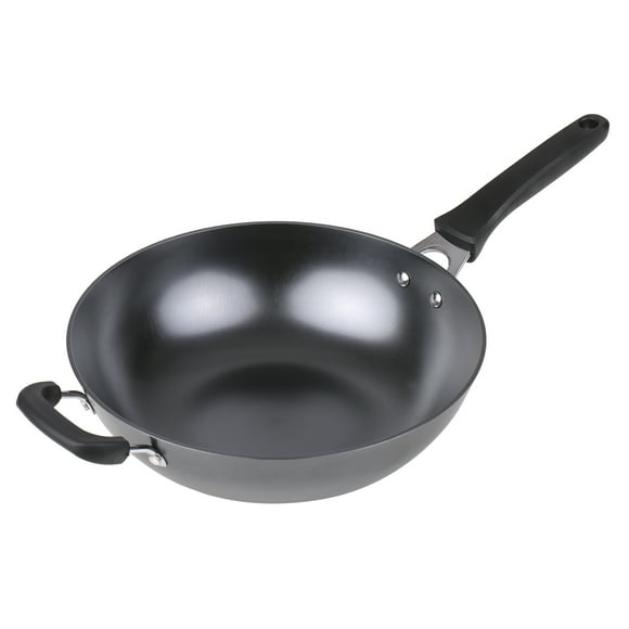 13-inch Cast Iron Wok Fry Pan Non-Stick Stir-Fry Pan with Flat Bottom Suitable for Induction Cooker Halogen Oven and Infrared/Gas
