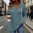 thumbnail image 2 of Women's Ribbed Hooded Sweater - Loose Buttoned Pullover Long Sleeve Sweatshirt - Lightweight Fall Daily Versatile Tops, 2 of 8