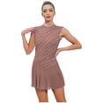 thumbnail image 2 of SiiRoh Women Lyrical Dance Dress Rhinestone Figure Skating Dresses Sleeveless Ballet Dancewear Coffee S, 2 of 5