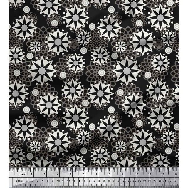 Soimoi Poly Georgette Fabric Floral Mandala Printed Craft Fabric by The Yard 42 Inch Wide