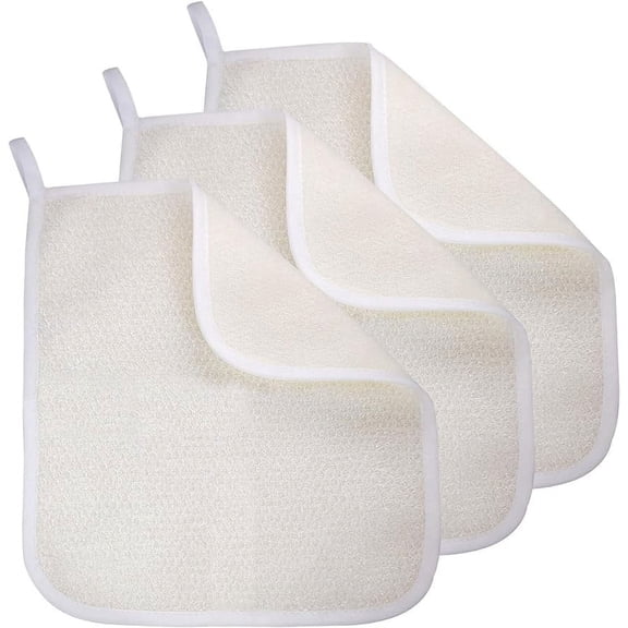 Exfoliating Washcloth (3 Pcs), Shower Cloth for Body and Face Exfoliator Scrubber, Two Sides Exfoliate Shower Rag Wash Cloths Nylon Cotton Loofah Sponge Scrub Towel