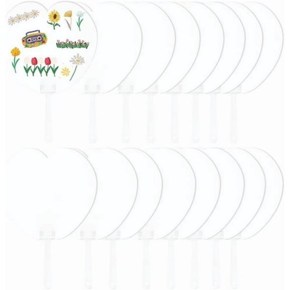 16Pcs White Hand Held Paper Fan Handheld Fans Blank Heart Shape Painting Fan Ornament with Plastic Handle for Church Wedding Parties Birthday Fans Crafts Home colorful DIY