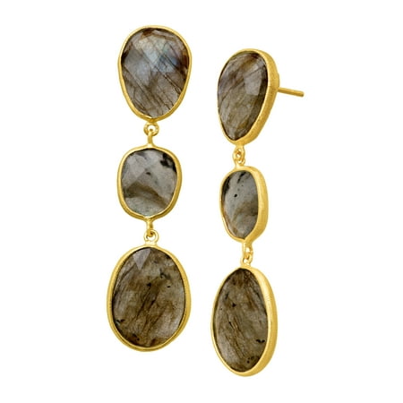 Piara 22 ct Natural Labradorite Triple Drop Earrings in 18kt Gold-Plated Sterling Silver