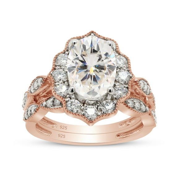 2 3/4 Cttw Center 7X10MM Oval & Round Cut Lab Created Moissanite Diamond Halo Vintage Bridal Ring Set Jewelry Gift for Women in 14K Rose Gold Over Sterling Silver(G-H Color,VVS1 Clarity, 2.75 Cttw)-4