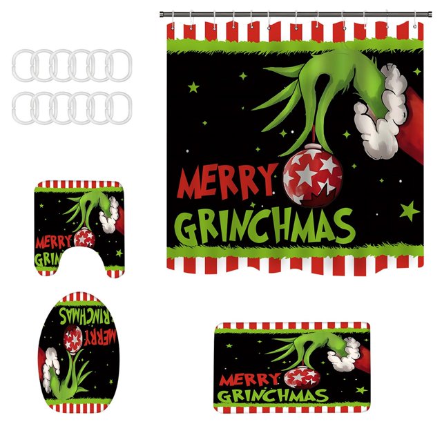 Shower Curtain Set 4PC How The Stole Christmas Shower Curtain And Mat Set Washable Bathroom Decorations 4PC