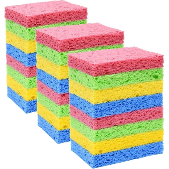 TEXIJUSO 24 Pack Kitchen Sponges Natural Cellulose Compressed Sponges for Cleaning Reusable Dish Sponges Kitchen Non-Scratch DIY for Kids