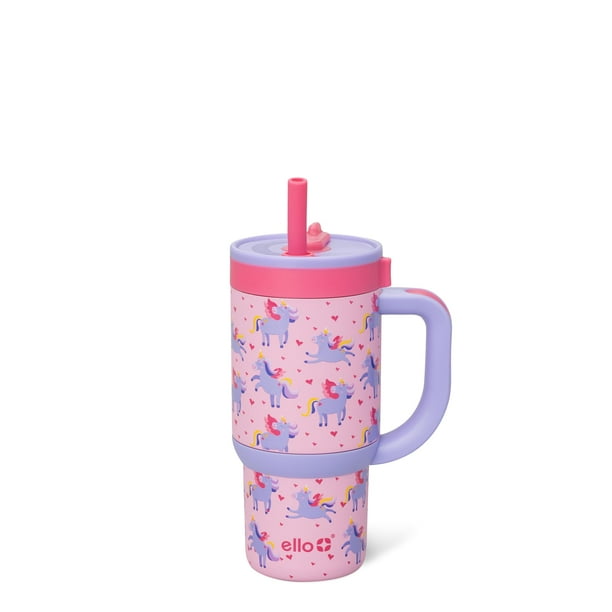 Vaso para niños pequeños Ello Oasis, 414 ml, acero inoxidable con pajita