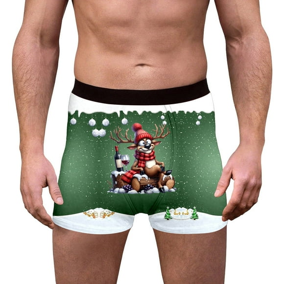 sous-Vêtements Imprimé Renne Festif Design Flocon de Neige Confortable Doux Respirant Mélange Caleçons Courts pour Usage Quotidien et pour Lui sous-Vêtements Homme String Sans Étirement 2un Power Shorts Homme T Vert 2TG
