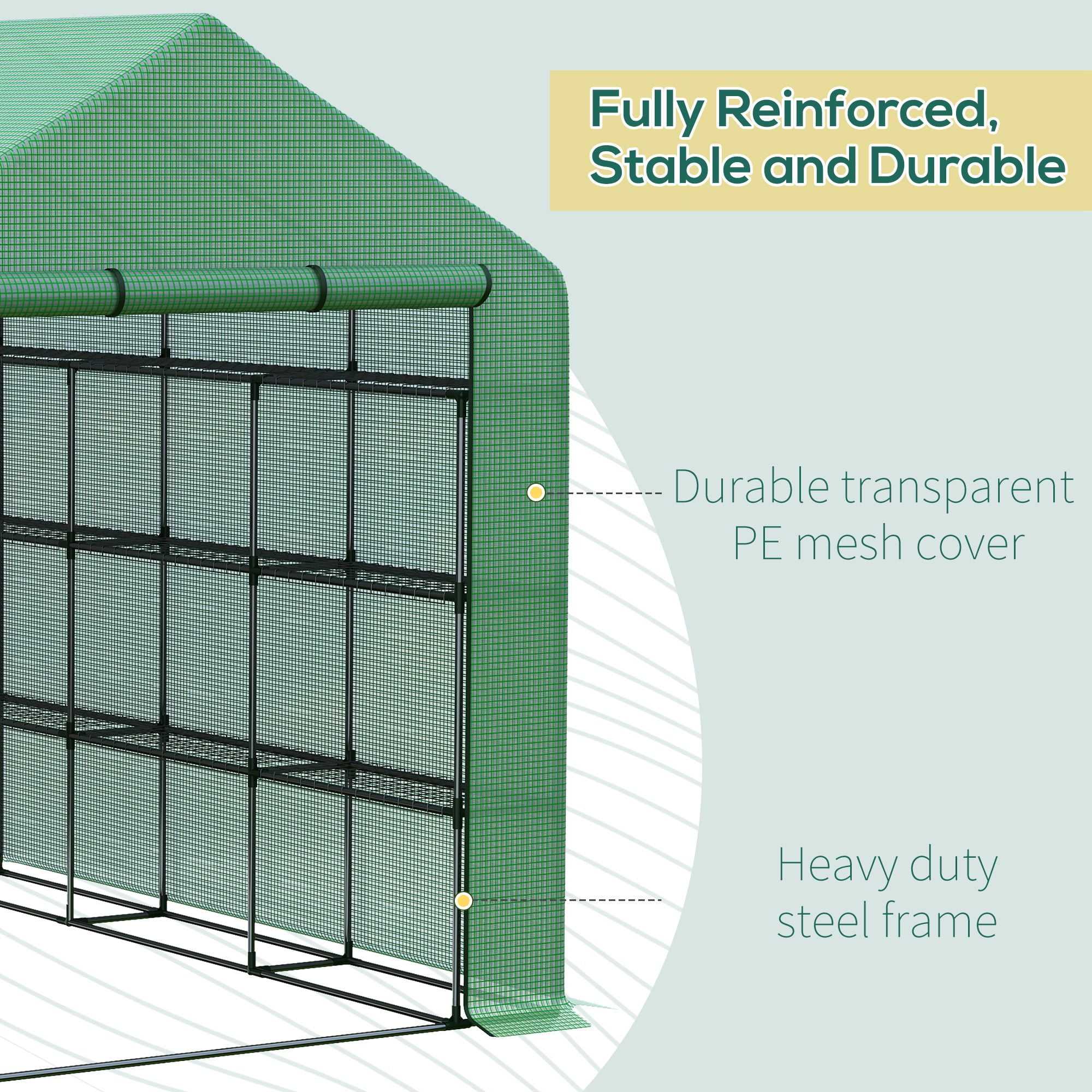 Garden Pots Walk-in Greenhouse for Outdoors with Roll-up Zipper Door, 18 Shelves, PE Cover, Small & Portable Build, Heavy Duty Humidity Seal, 95.25" x 70.75" x 82.75", Green,Outdoor Garden Planters
