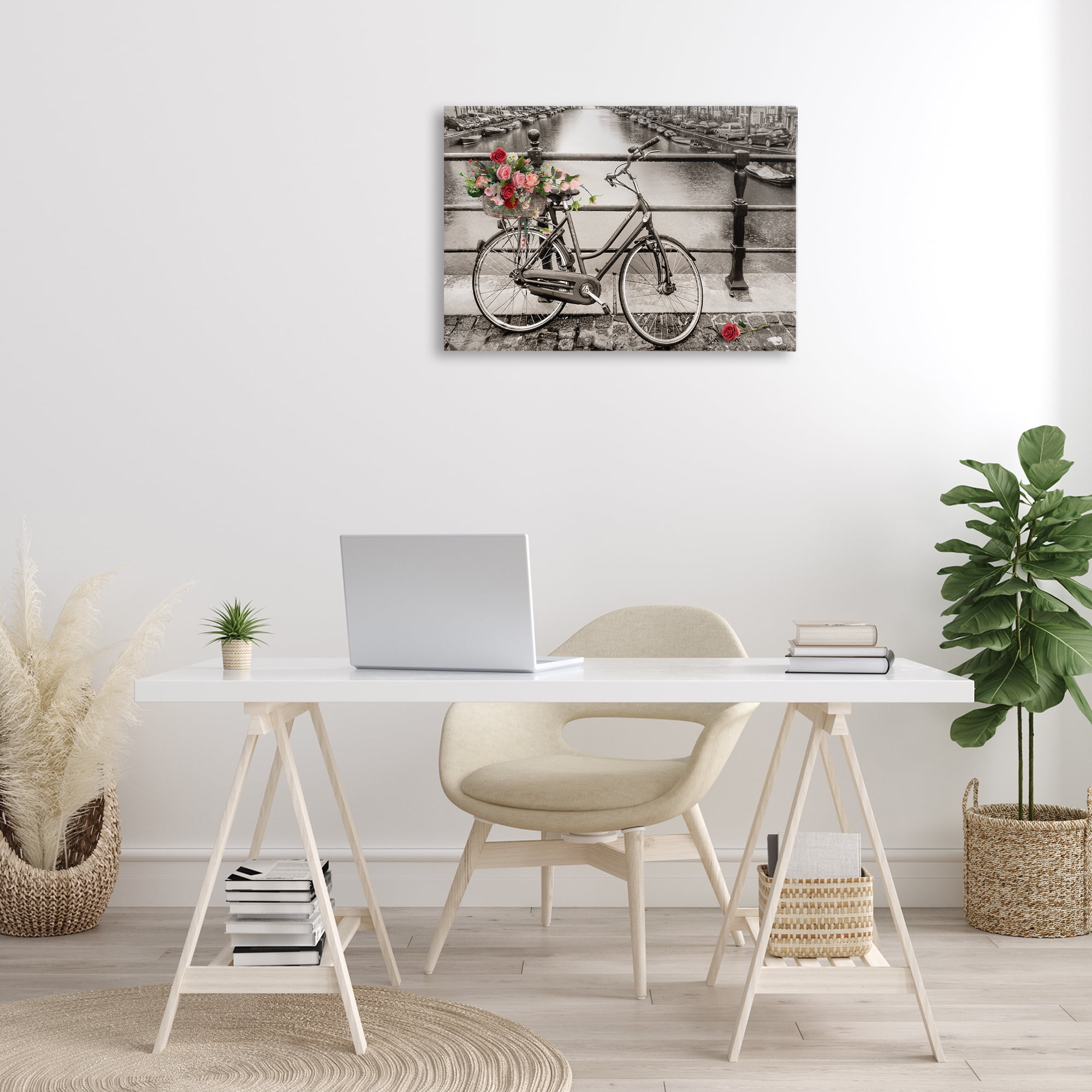 Stupell Industries Rose Filled Bike over Canal Transportation Painting Wrapped Canvas Art Print Wall Art, 30 x 20
