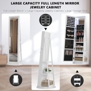 Lvifur 360° Swivel LED Jewelry Cabinet,Full Length Mirror Large Capacity Jewelry Armoire Organizer with 6 LED Lights, Lockable Floor Standing Mirror With Back Rear Storage, White