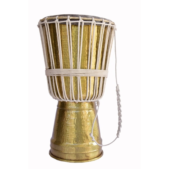 De Kulture Works Pure Brass Djembe Hand Drum Membranophone Musical Percussion Instrument, Handmade, 12x20 Inches