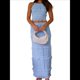 thumbnail image 1 of Conjunto de 2 Piezas de Falda Larga Y2K para Mujer, con Top Corto de Encaje Sin Espalda y Falda Larga, Vestido de Playa. Azul L, 1 of 10