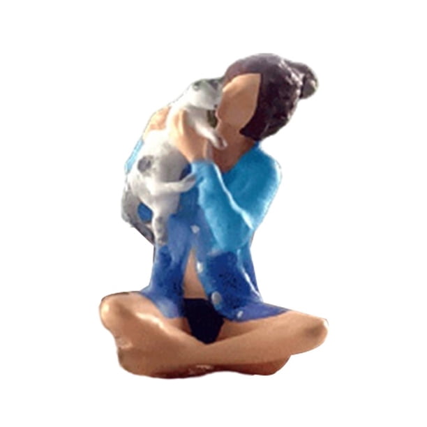 Figuras de resina a escala 1:64 para entrenar a una mascota, modelo de escena, juguete de diorama para niña y mascota. Azul