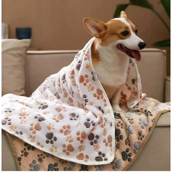 41" x 30" Super Soft Fluffy Dog Fleece Blanket Pet Blanket Throw White Paws Print (41x30 inch) (76x104cm), 1 count