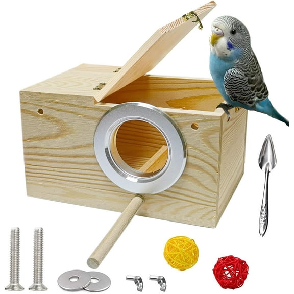 Supbessel Bird Nest, Parakeet Nest Box, Bird Breeding Box with Perch, Wood Budgie Nest Box for Bird, Parrot, Lovebirds, Parrotlet, Finch, Sparrow 7.8” x 4.7” x 4.7”