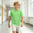 thumbnail image 4 of Havenx Boys School Uniform Performance Polo Shirts Short Sleeve Button Up Collared Polo Shirts with Pocket Moisture Wicking Polos Dry Fit Athletic School Uniform Casual Clothing,Green 150(11-12Y), 4 of 6