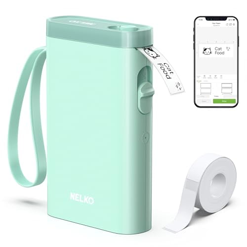 Máquina etiquetadora Nelko con cinta, impresora de etiquetas Bluetooth P21, mini etiquetadora inalámbrica con múltiples plantillas para organizar la oficina y el hogar, color verde