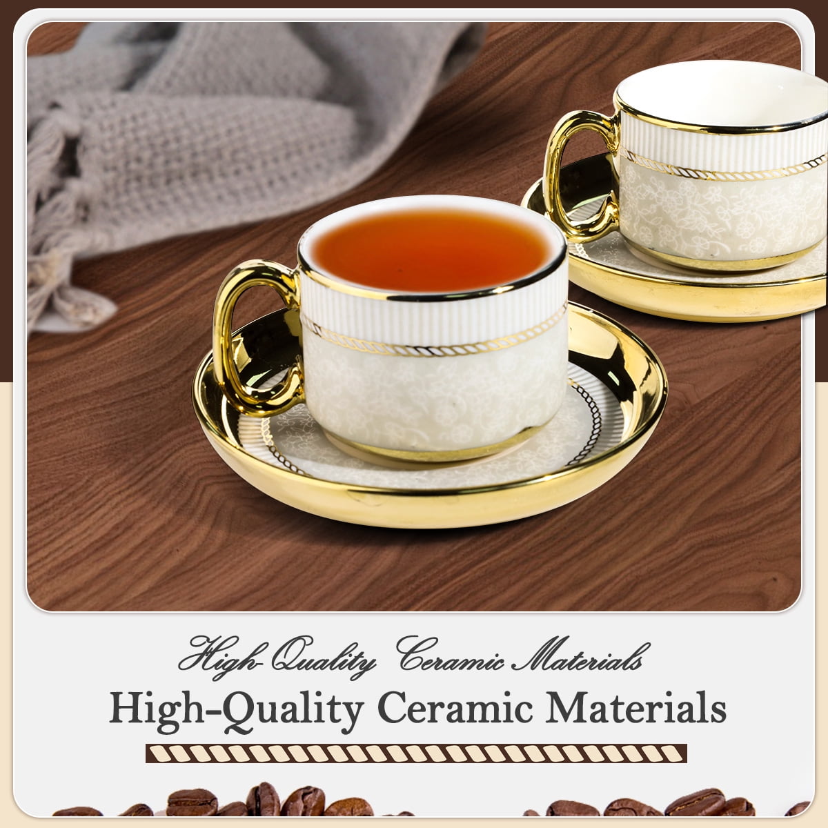Tea Cup and Saucer Set, Espresso Cups with Saucer, Ceramic Espresso Cups Set of 6, Italian Espresso Cups, Kitchen Accessories