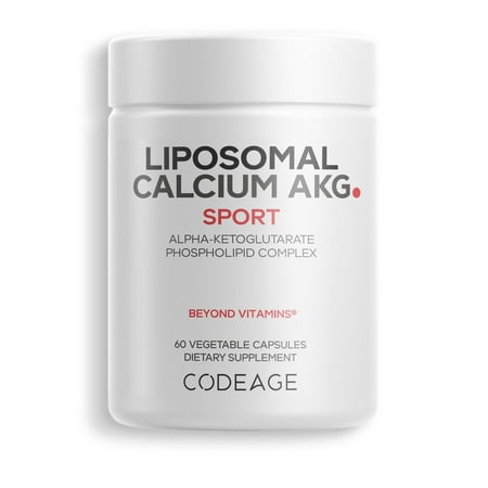 Codeage Liposomal Calcium AKG Capsules, Pure Alpha Ketoglutarate Supplement, Phospholipids, 60 ct