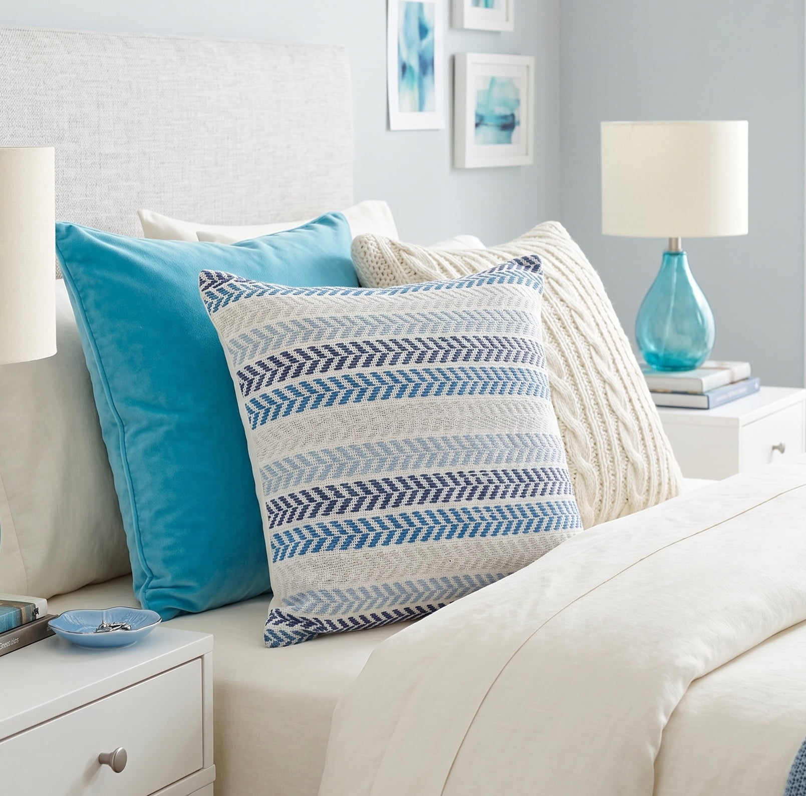 Ox Bay Ariya Blue/Ivory Chevron Cotton Adult Decorative Throw Pillow Cover
