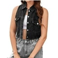 thumbnail image 2 of Fanxing Womens Denim Crop Vests Trendy Lapel Button Down Jeans Jacket Sleeveless Casual Classic Streetwear Outwear Black L, 2 of 6