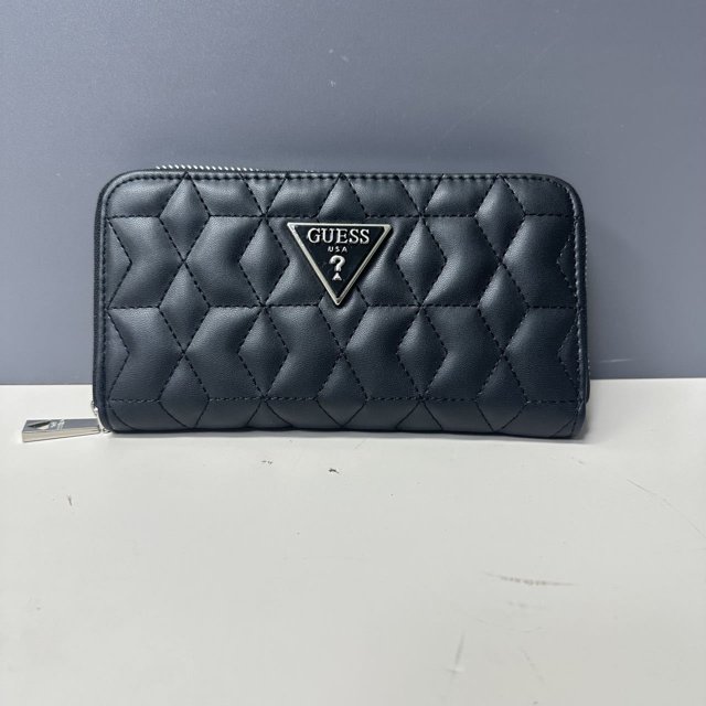 Cartera larga europea y americana, simple, arrugada, de color sólido, con bordado de rombos, suave, bolso de identificación