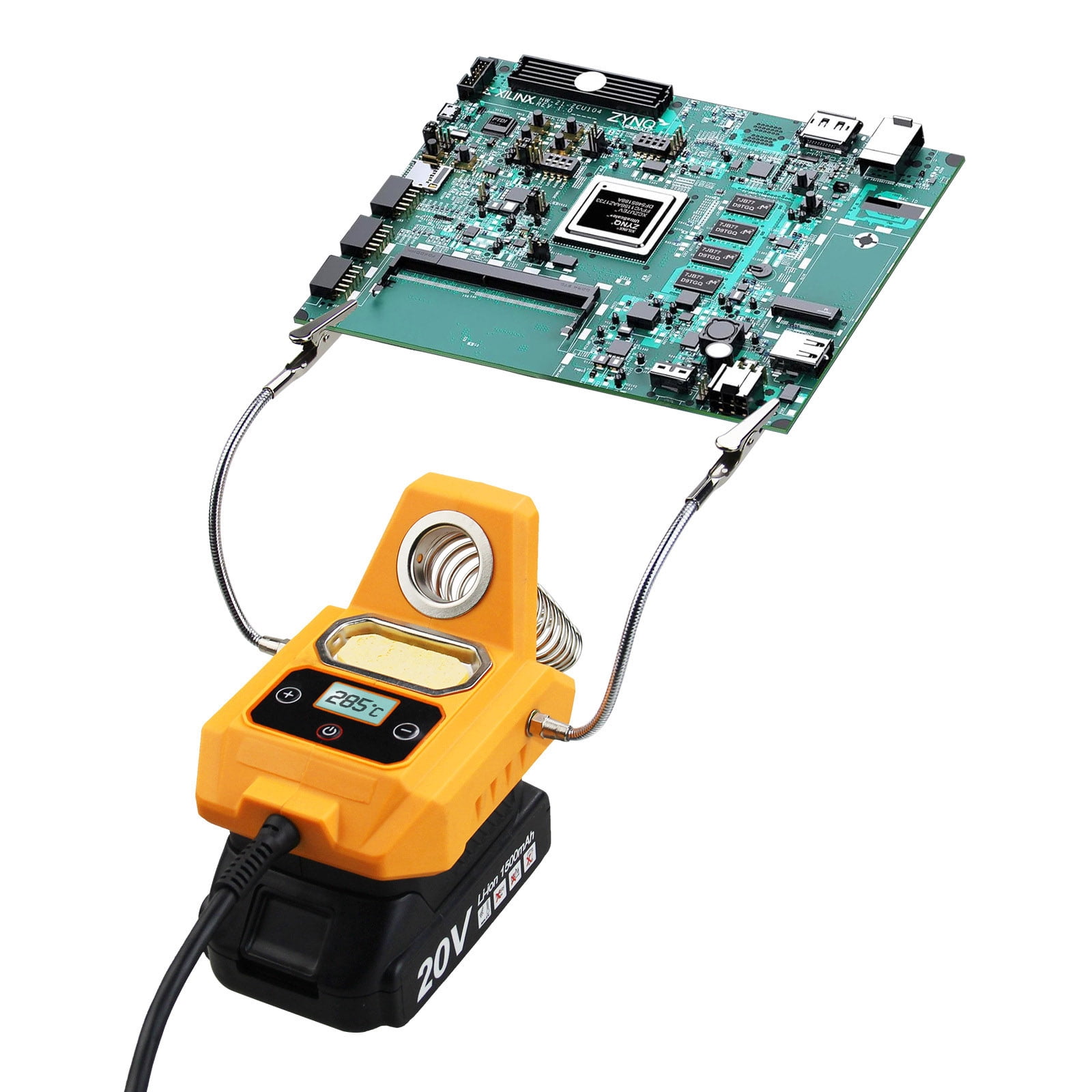 JIAHAOO Cordless Soldering Iron Station Compatible with Battery Digital Display Adjustable Temperature with 2 Auxiliary Helpers