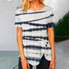 thumbnail image 1 of Chemises à Manches Courtes pour Femmes Mode Tendance Été Col Rond Loisirs Manches Courtes Imprimé Hauts Imitation Coton Hauts d'Été 2023 Hauts Blouses pour Femmes, 1 of 5
