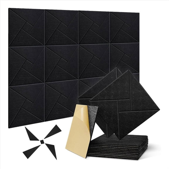 12 Pack Self Adhesive Acoustic Panels, 12 X 12 X 0.4Inch Sound Proof Acoustic Foam, for Home Studio Office (Black),12 x Acoustic Foam Panels,Black