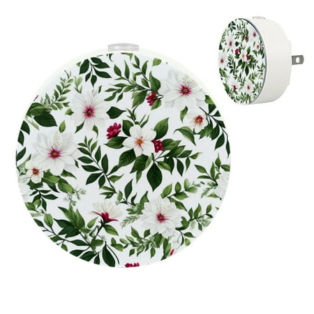

YZUOUZY Night Light LED Lamp Small Bedside Lamps Set of 2 Watercolor Pear Blossom Branch