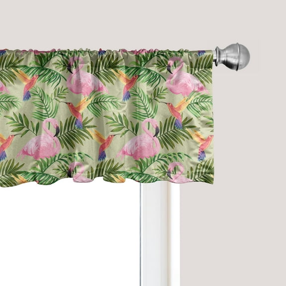 Ambesonne Botanical Window Valance, Hummingbird Flamingo Art, 54" X 18", Pale Khaki and Multicolor