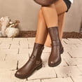 thumbnail image 4 of SAWOBUUN Womens Mid Calf Boots Vintage Low Heel Round Toe Faux Leather Comfortable Non-Slip Boots with Side Zipper, 4 of 8