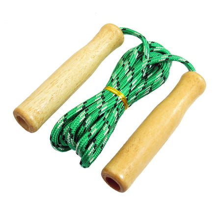 Unique Bargains 7.6ft Long Exercise Wooden Grip Green White Nylon Jumping Skipping