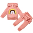thumbnail image 3 of Newborn Baby Girl Long Sleeve Hooded Top Sweater Pullover Ruffle Pants Rainbow Outfits Set, 3 of 8