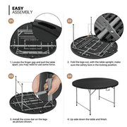 MoNiBloom 5Ft Foldable Plastic Table, Heavy Duty Round Indoor Outdoor Desk for Kitchen Party Wedding, Black