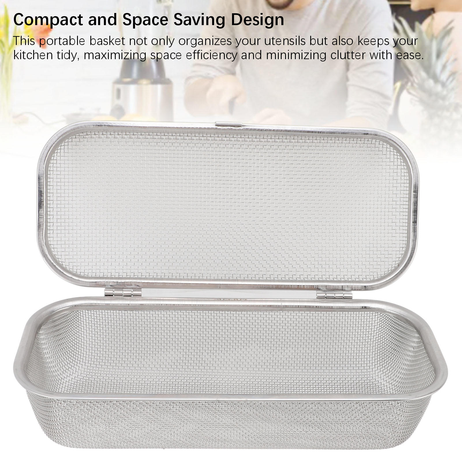 BIMZUC 304 Stainless Steel Dishwasher Utensil Basket – Compact Mesh Holder for Spoons, Chopsticks & Forks, 4.5x10.4x3.0in