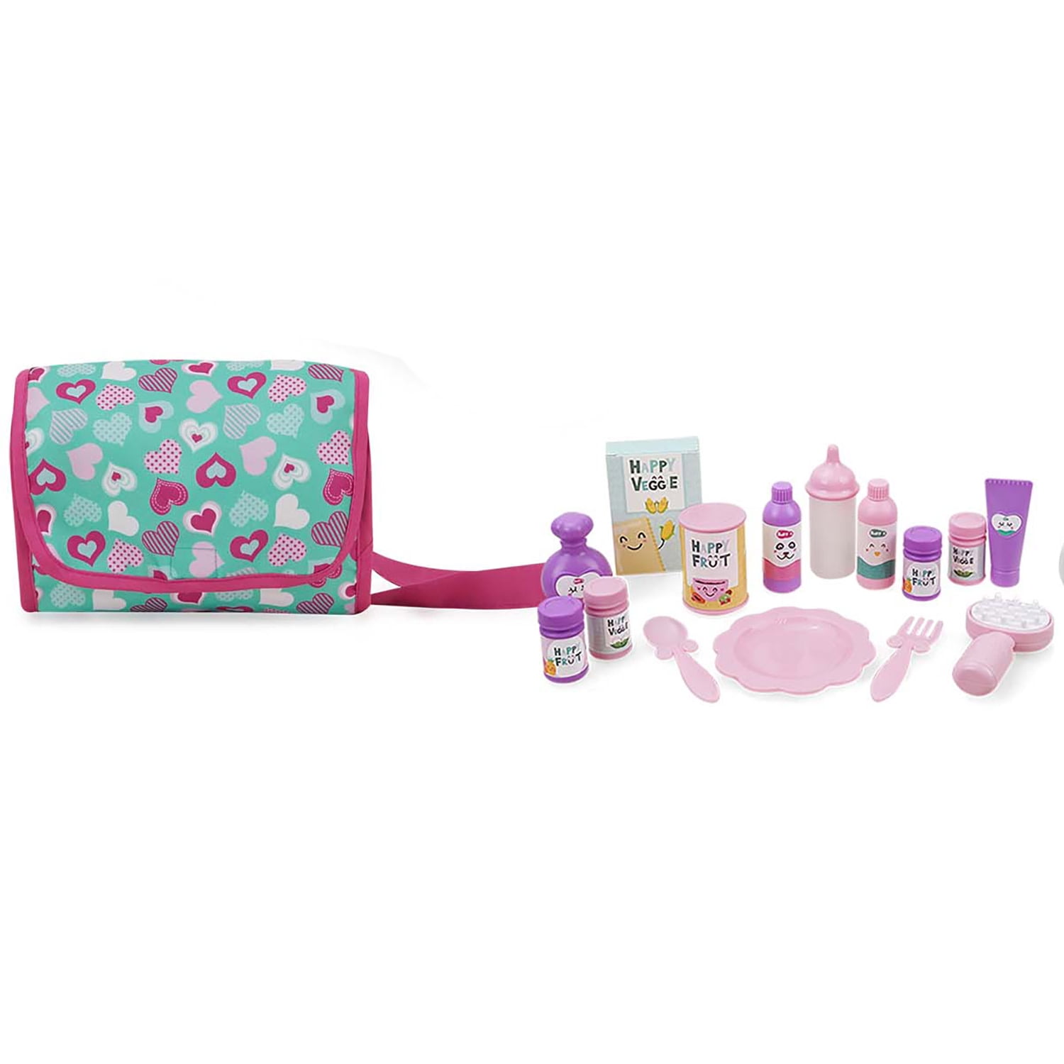 509 Crew: Mint Heart - Bouncer Doll Play Set - Pink & Green, Furniture & Care Set, Umbrella Stroller-Highchair-Play Pen-Purse-Toy Accessories, Kids 3+