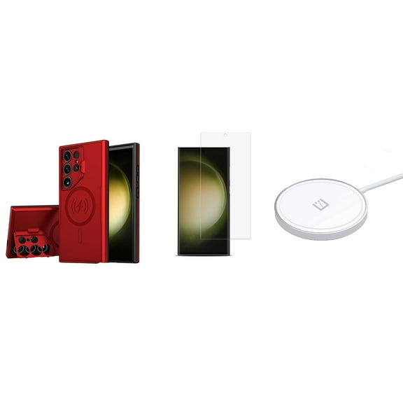 Bolt Alloy Series Case for Samsung Galaxy S24 Ultra with Glass Screen Protector, Wireless Charger - Titan Red