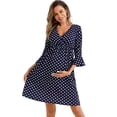 thumbnail image 1 of RXMEKW Robe de Maternité à Manches Trois-Quarts pour Femmes, Couche de Base à Col en V, Élastique, Bleu Marine, 1 of 9