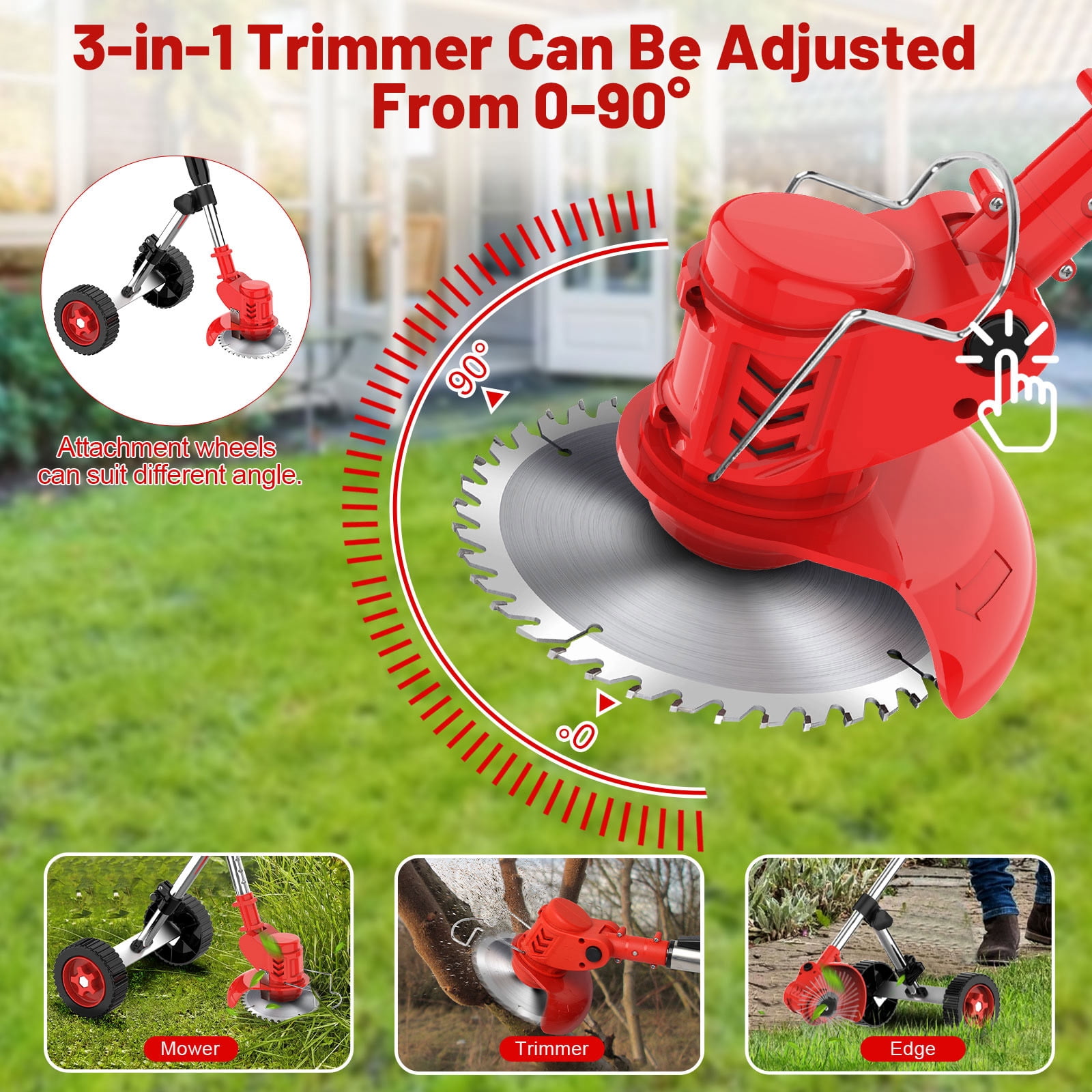 Weed Eaters Cordless with 2025 Upgraded Wheels, Tanbaby 3-in-1 Battery Powered, 6 inch Grass Trimmer & String Trimmer/Edger Kit for Lawn Garden Trimming