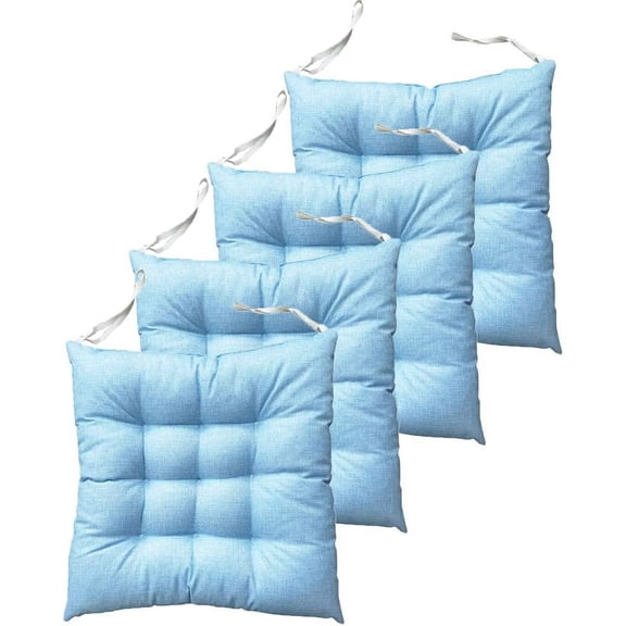 Firefly Hope Set of 4 Sky Blue 18"x18"x3" Tufted Square Chair Pads, Soft Indoor Seat Cushions with Ties for Dining & Home Chairs