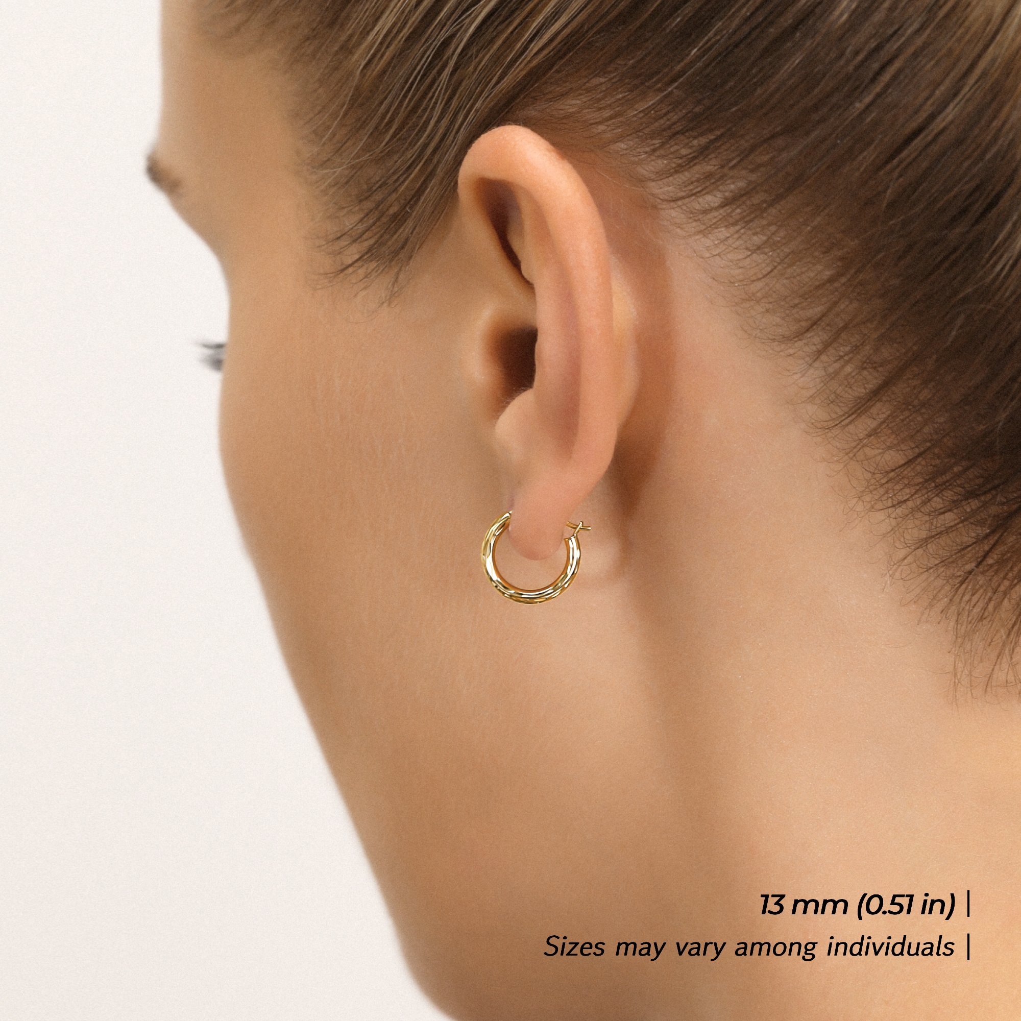 Tilo Jewelry 10K Yellow Gold Hand Engraved Full Diamond-Cut Round Hoop Earrings (13mm) for Women & Unisex