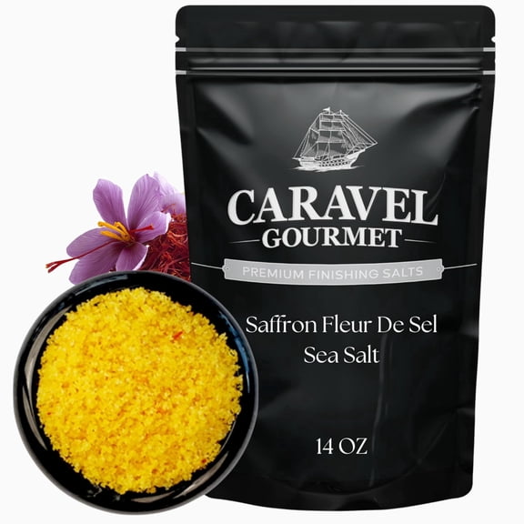 Caravel Gourmet Saffron Fleur de Sel Sea Salt, Azafran Seasoning with Salt, 14 Oz Refill Pouch