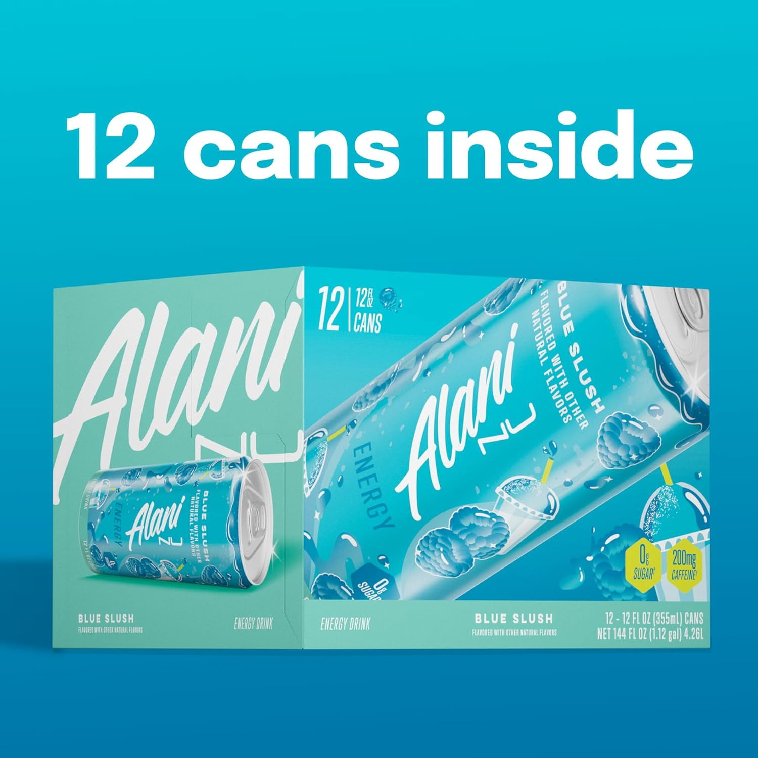 Alani Nu Sugar Free Energy Drink, Blue Slush, 12 fl oz, 12 Pack, Cans, 200mg Caffeine