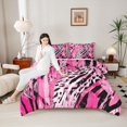 thumbnail image 4 of Homewish Fashion Zebra Print Queen Comforter Set, Pink Leopard Cheetah Bedding Sets, Teens Kids Adult Female Reversible Bedding Comforter Set, Luxury Bedroom Decor, 3-Piece, 4 of 8