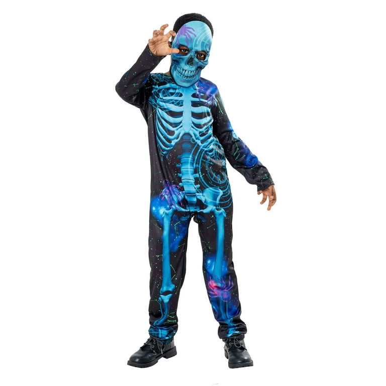 Neon Blue Skeleton Costume Boys