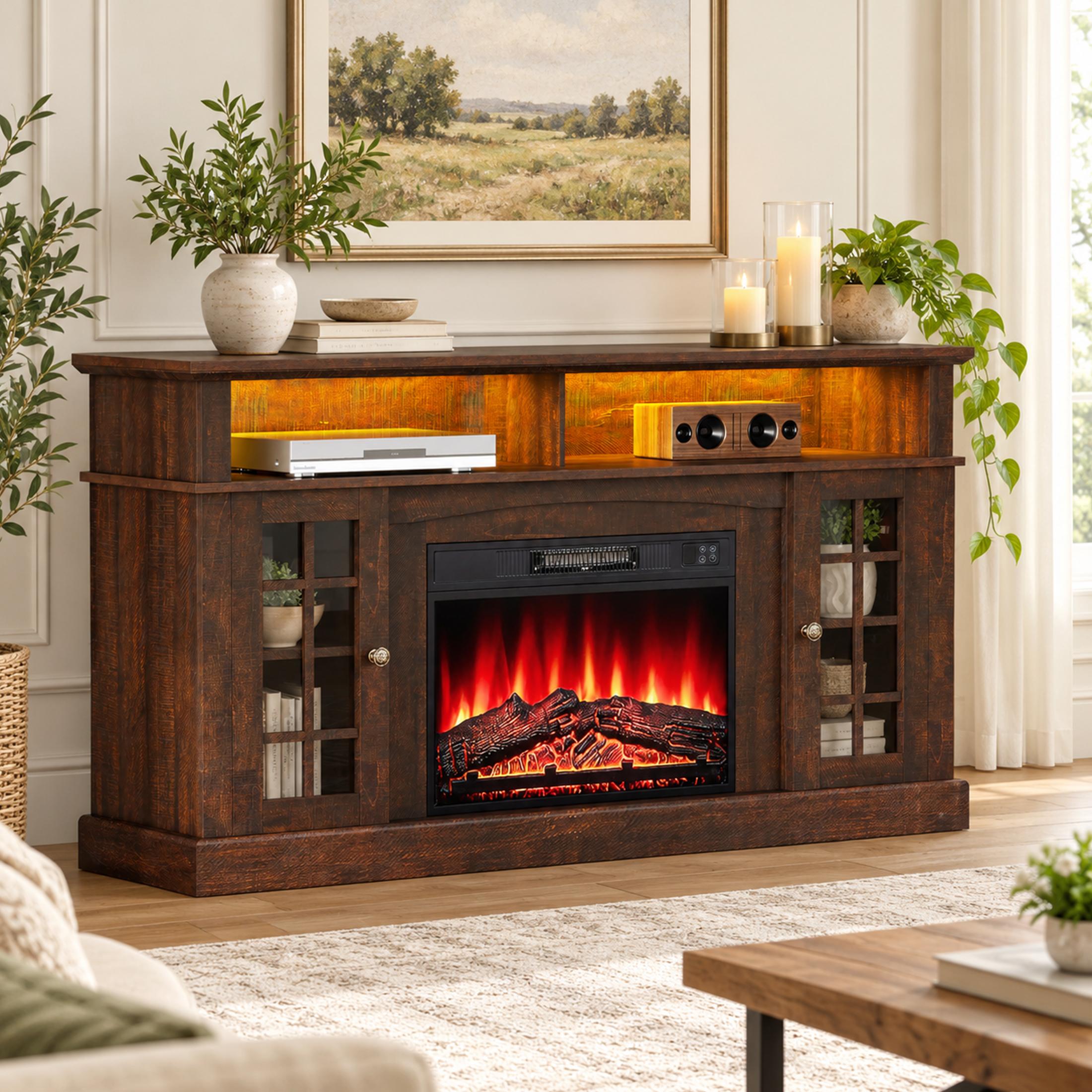 Sesslife Fireplace TV Stand for 65", Brown Farmhouse photo 1
