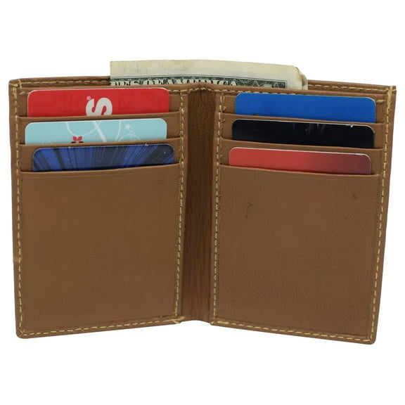 RFID Blocking Mens Slim Bifold Wallet Genuine Leather Front Pocket Multi Card Holder Tan